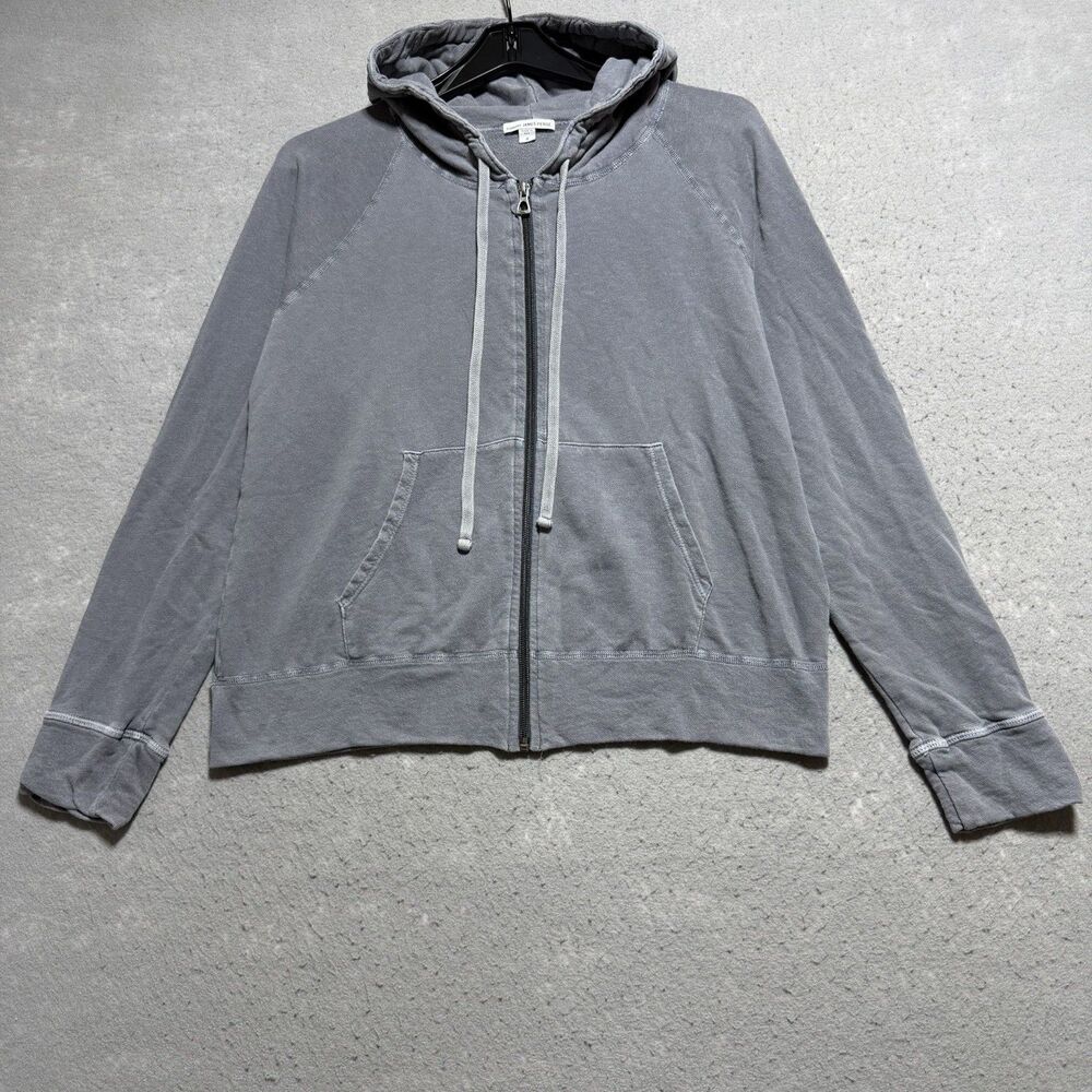 James Perse Full Zip Hoodie Women's Size 4 Gray Relaxed Fit Sweatshirt